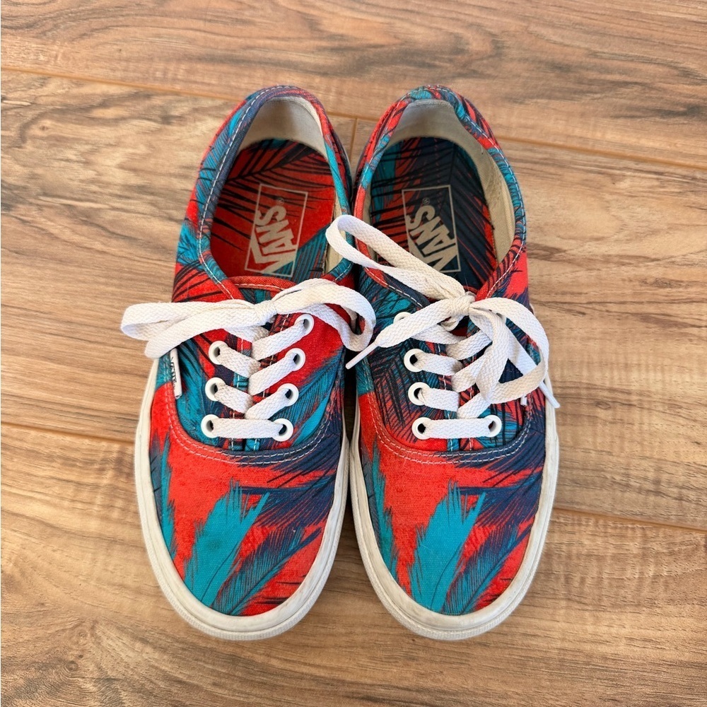 Vans Classic Low Lace Up Red and Teal Tropical Palm Tree Canvas Sneakers Size 7 - Picture 5 of 7